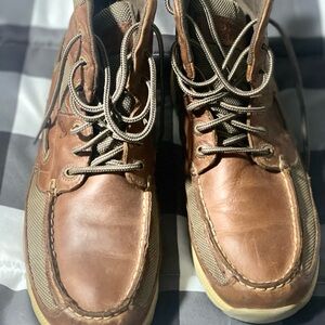 Sperry Top Sider! Brown Leather Moc-Toe Boots with Lace-Up Design